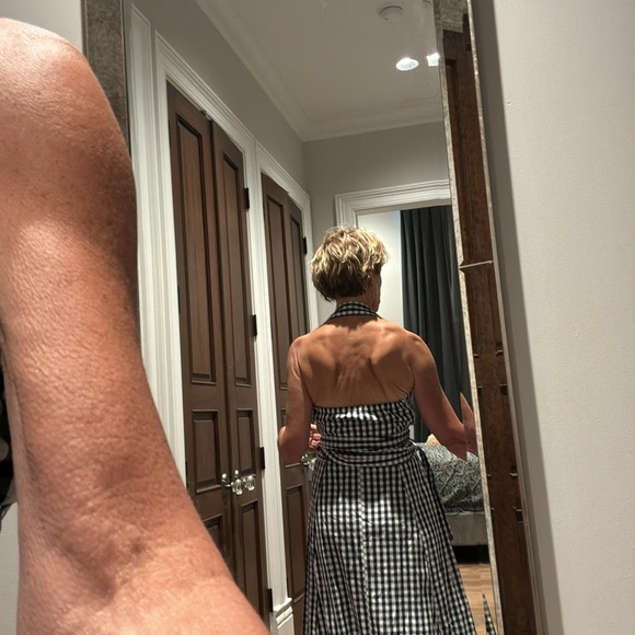 Boston Proper navy blue and white checkered halter dress size 8 - Picture 2 of 7